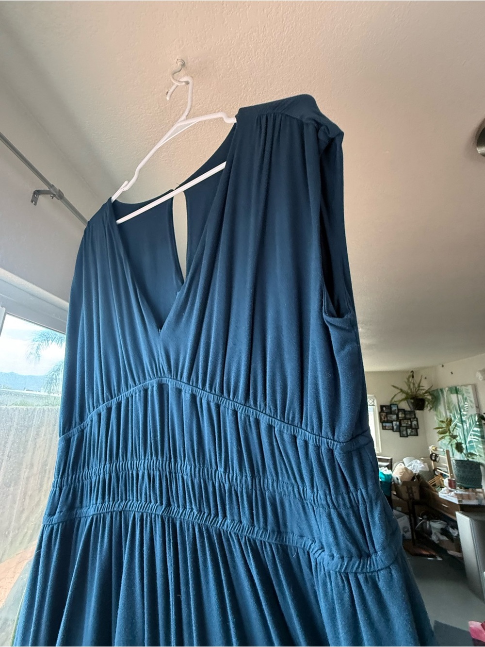Sleeveless V-Neck Smocked Waist Maxi Jumpsuit - Deep Teal